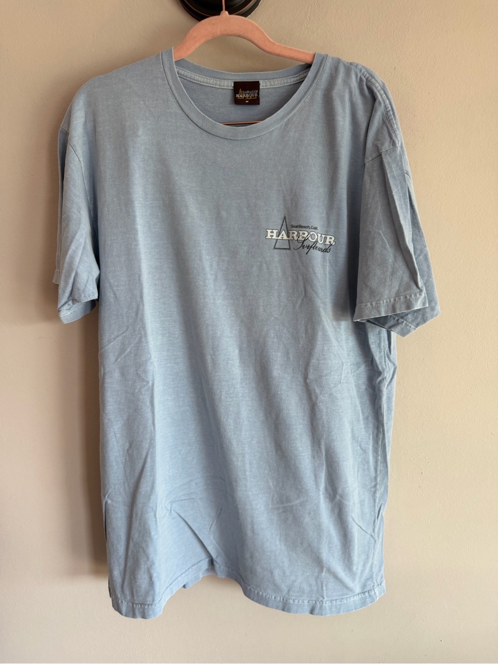 Harbour Surfboards Seal Beach CA Graphic T-Shirt Medium Light Blue Surf